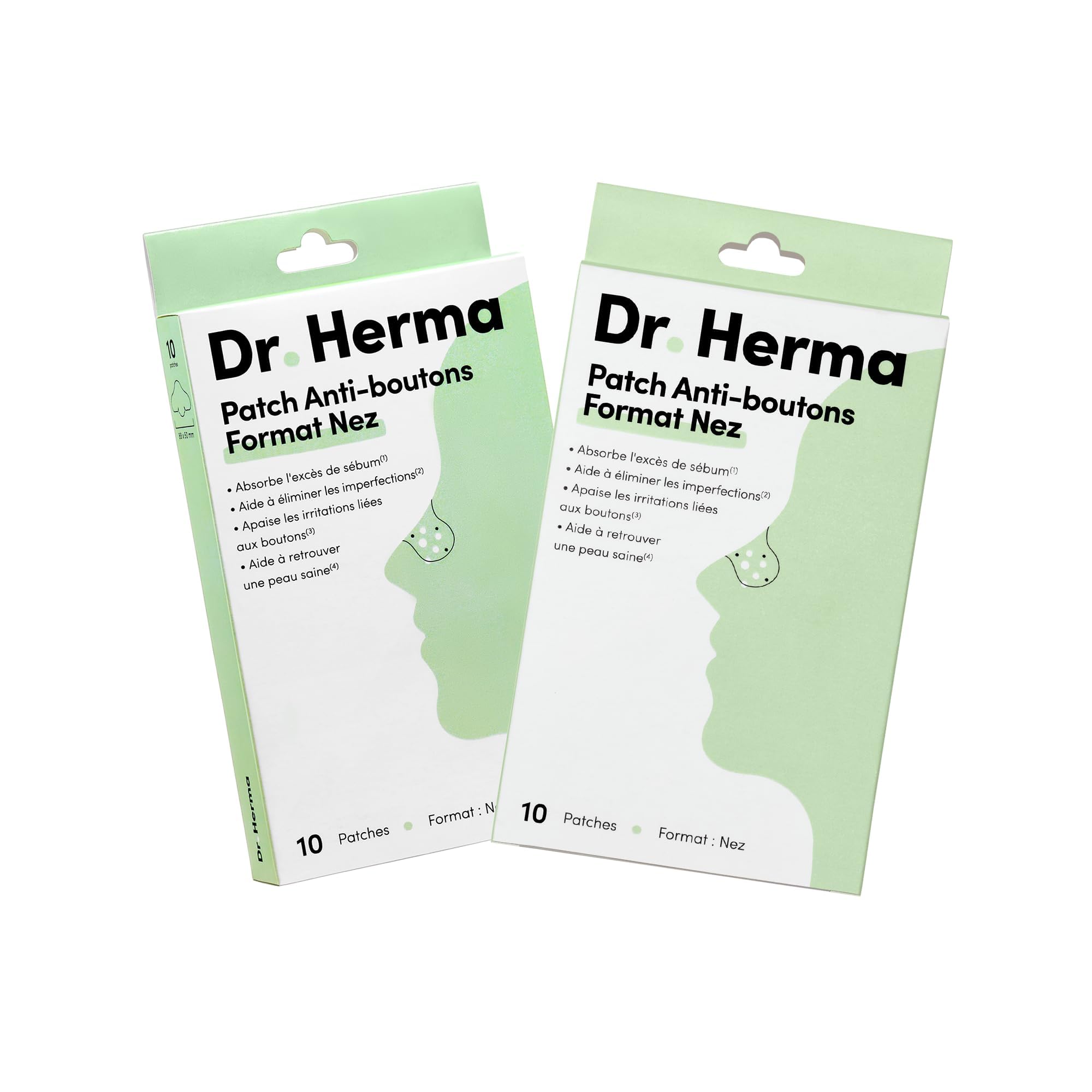 Dr. Herma - Patch Anti Bouton - Adapté au Nez - Résultats en 6 à 8h - Testé sous contrôle dermatologique - Acide Salicylique, Hydrocolloïdes, Huile d'Arbre à Thé - 2 Boîtes de 10 patchs