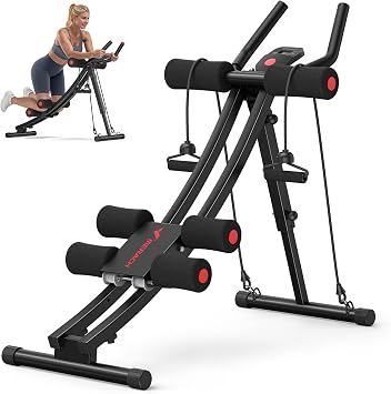 MERACH Dual Track Ab Machine, Adjustable Ab Trainer Machine, Ab Workout Equipment for Home Gym, Ergonomic Arc Track for Better Abs, Foldable Workout Machine for Full Body Workout Home Exercise