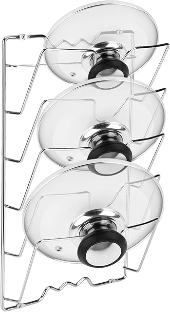 Wall Mounted Pot Lid Rack, Storage Rack for Pan Lids 5 Tiers Pan Lid Rack Pan Lids Holder Rack Mounted, 4-In1 Cupboard Pan Lid Holders Saucepans Sliver