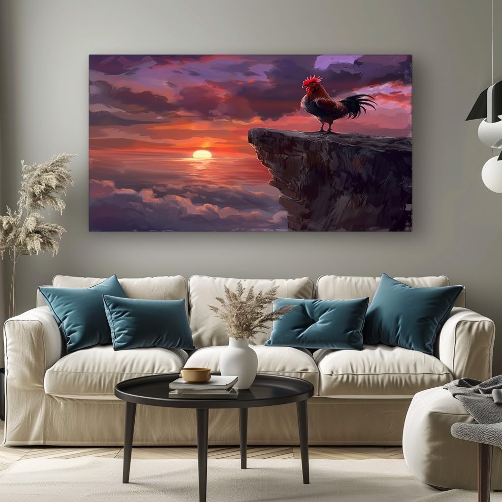 MKBKLI Paintings for Living Room Chicken Cliff Cloud Large Canvas Wall Art, Contemporary Decorative Picture for Lounge, Bedroom and Interior Design 60x120cm
