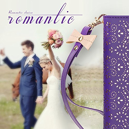 Homelove WWW iPhone XR Wallet Case, [Luxurious Romantic Carved Flower] Leather Wallet Case with [Inside Makeup Mirror] and [Kickstand Feature] for Apple iPhone XR Case (2018) Purple - Thumbnail 2