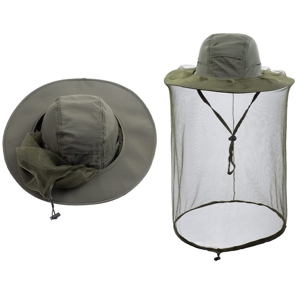 HunterBee Bee Keeper Beekeeping Veil Hat face Covering Costume Fly Hornet Insect Bug Mosquito mesh Cap Army Green
