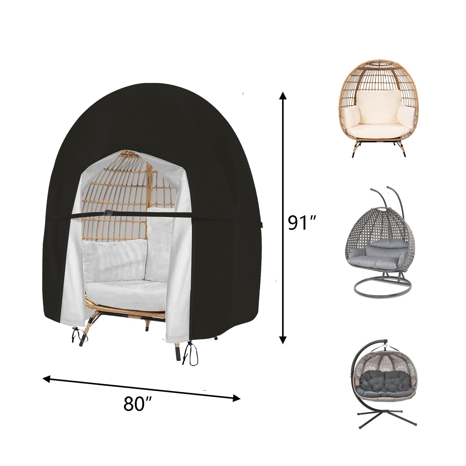 Funda para silla de huevo doble, impermeable, para colgar en el patio, con cremallera extragrande, columpio de mimbre para exteriores, muebles de mimbre para exteriores, fundas para sillas de 4