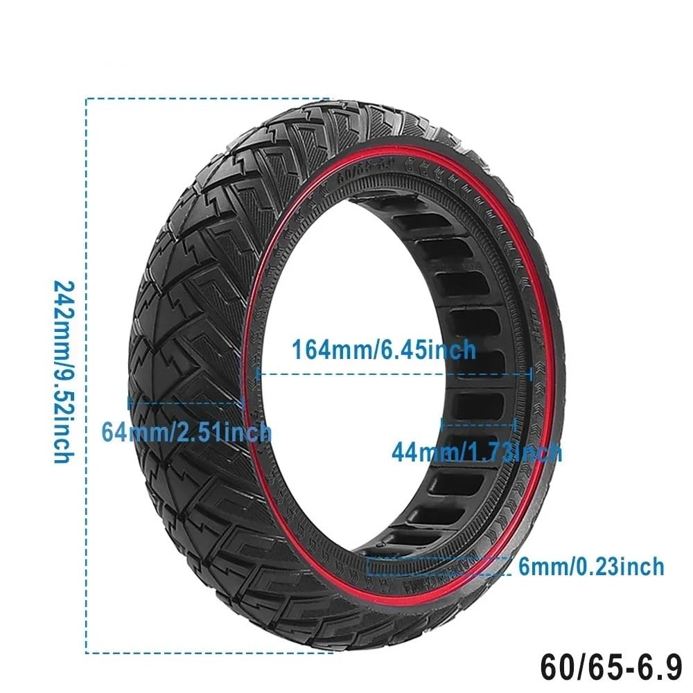 Ruedas Macizas Neumático sólido 60/65-6,9, neumático sin cámara for patinete eléctrico, neumático de rueda trasera no neumático(Black)