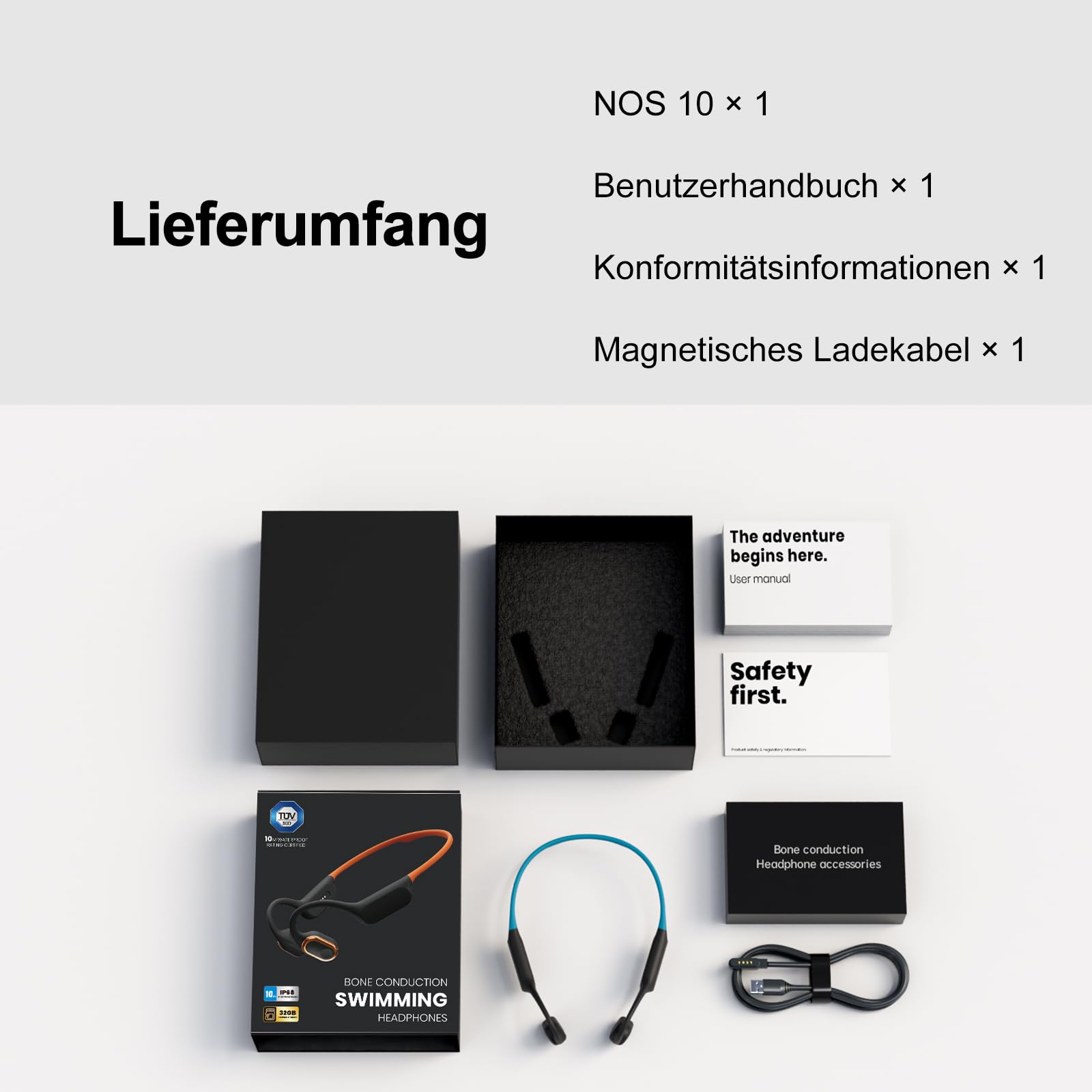 Leowin Knochenleitung Kopfhörer, TÜV geprüft bis 10 m wasserdicht, IP68 Open-Ear für Schwimmen & Sport, 32 GB MP3 Player, Bluetooth 6.0, 15 h Akku