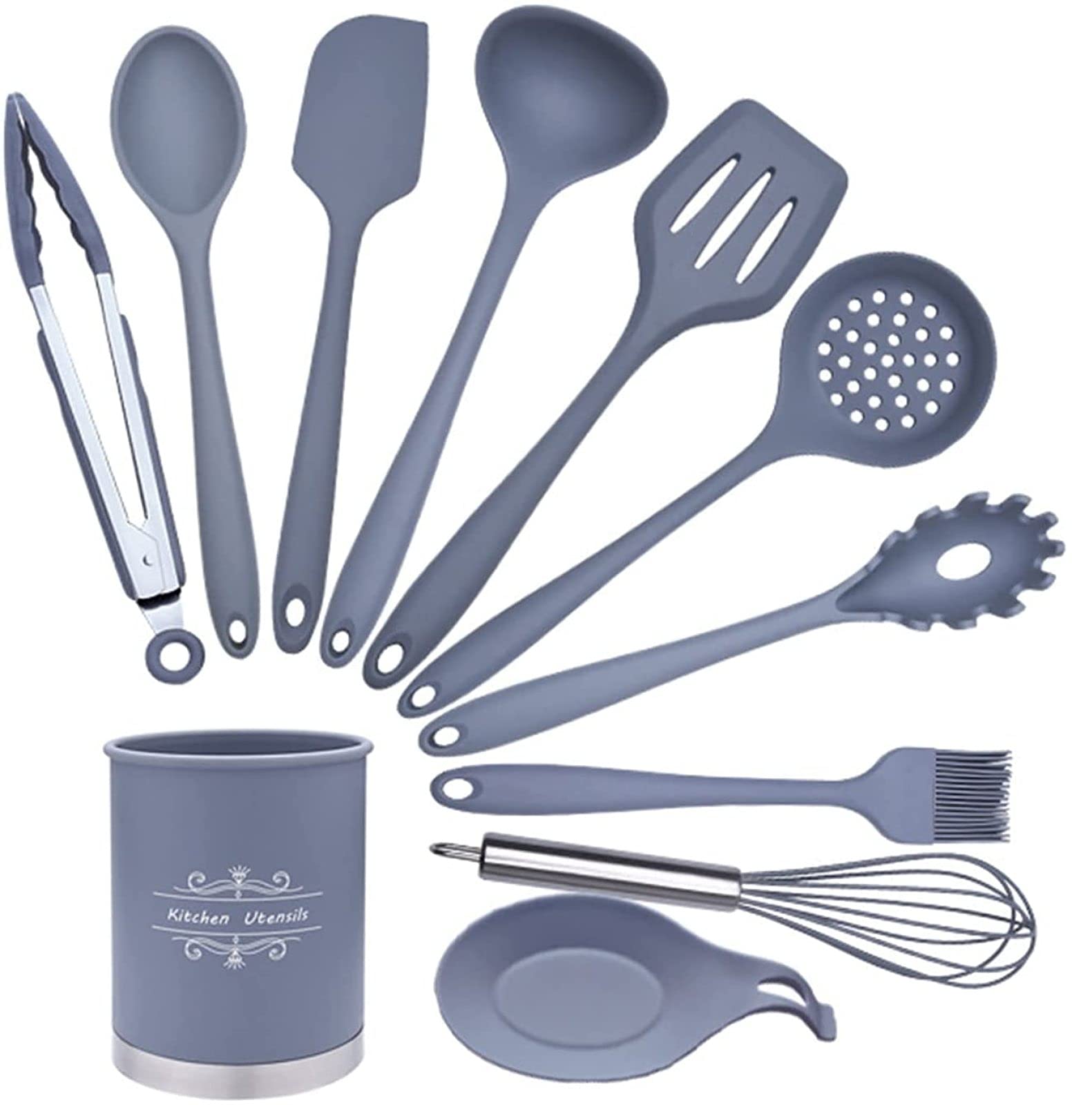 ZKHD 11 Stücke Küchenhelfer Set Silikon Kochutensilien Küchengeräte Kochgeschirr Hitzebeständiger Küchenzubehör,Grey