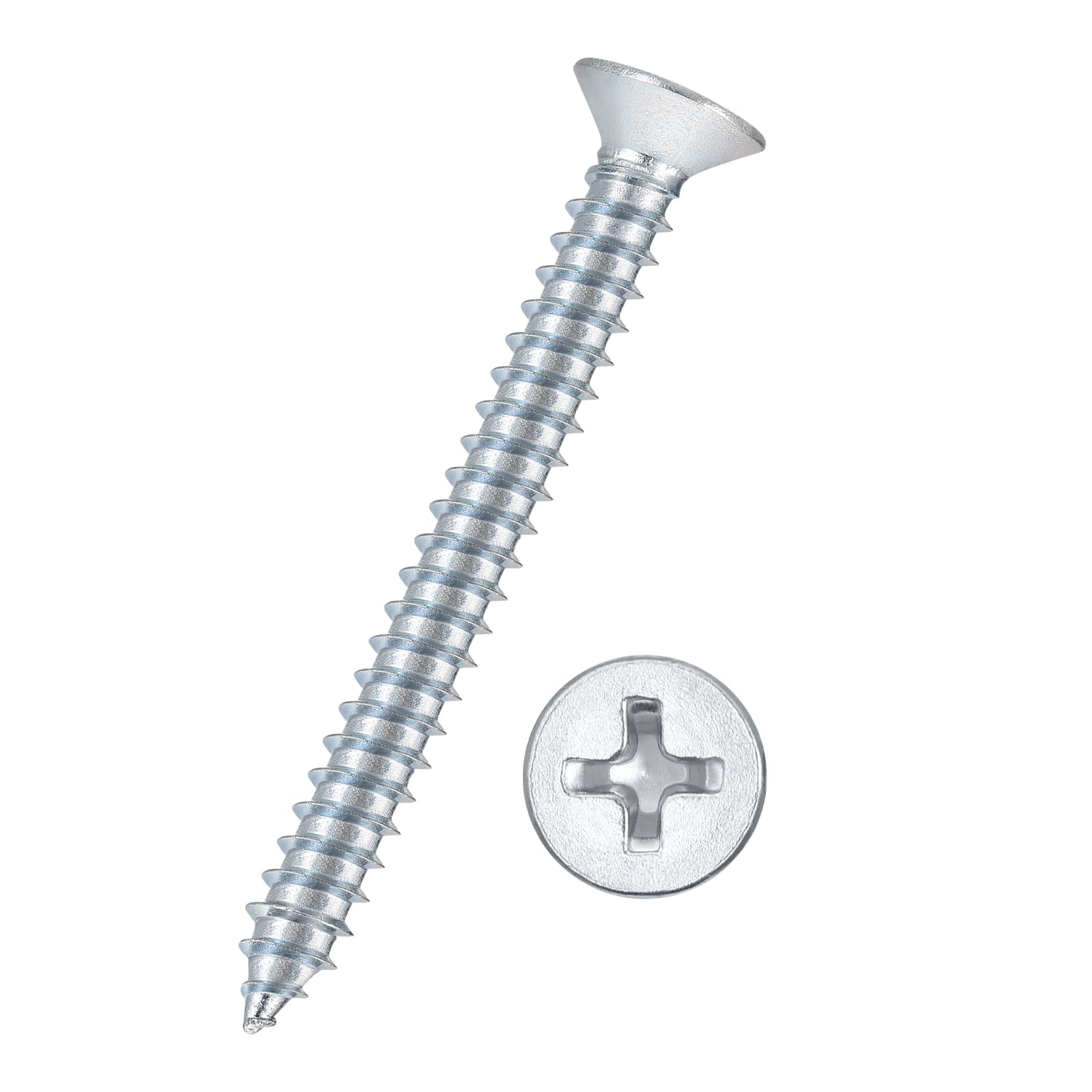 Kozelo 50pcs Phillips Flat Head Wood Screws - [#12x2"] Carbon Steel Countersunk Self Tapping Screws for Furniture Assembly, Interior Trim, Outdoor Construction, Bluish-white — image 1