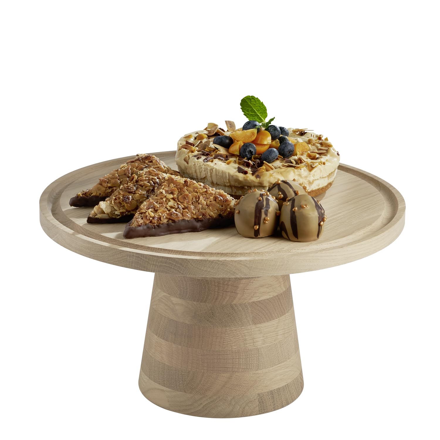 APS 14096 Bandeja para servir y tartas VALO - madera de roble aceitada, Ø 32 cm, H: 17 cm, soporte
