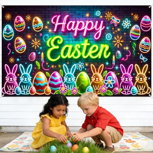 Image of Nuxovilar Neon Easter Eggs Banner 43x71in Polyester