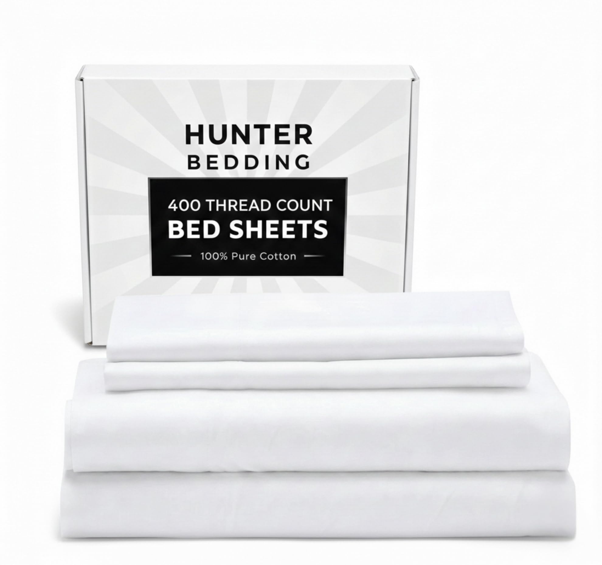 400 TC Pure Cotton Bed Sheets Set Double Size – Luxury Hotel Quality, Extra Soft Breathable & Cooling Bedding – Wrinkle Resistant, Easy Fit 40 CM Deep Pocket – 4 Piece Set (White Solid)