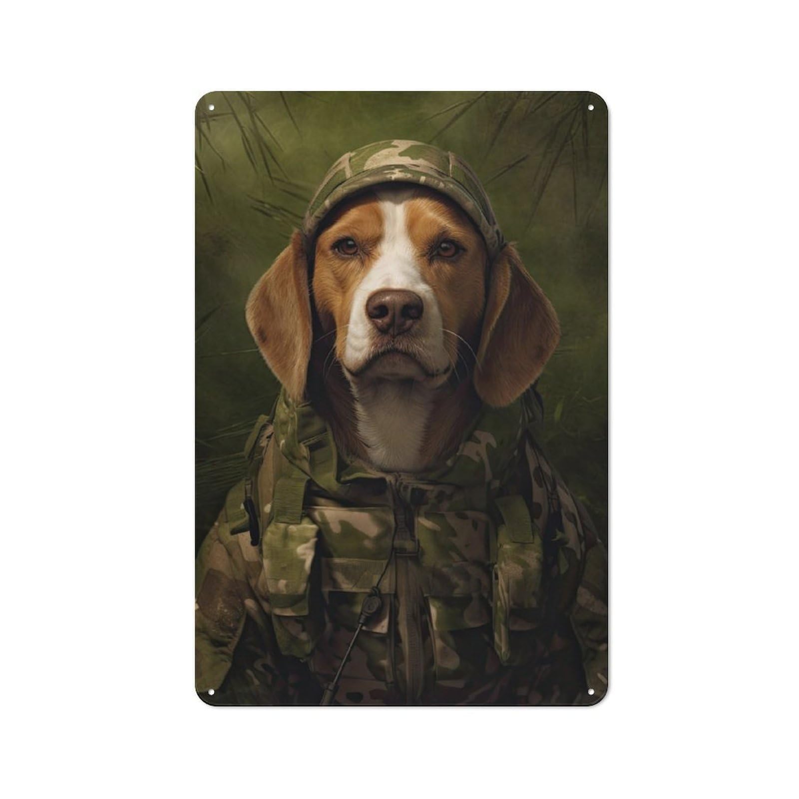 Junmoney Beagle Camo Jacket Vintage Metal Sign 30X20cm For Guest Room Or Hallway, Suited To Guest Room Decorators