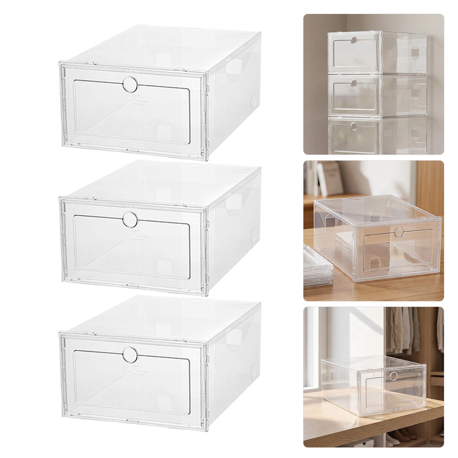 5 Piezas Cajas Plegables para Zapatos Diseño de Cajón Transparente de Pp, Apilables y Resistentes, Ideales para Dormitorios y Casas, 33x24x14cm
