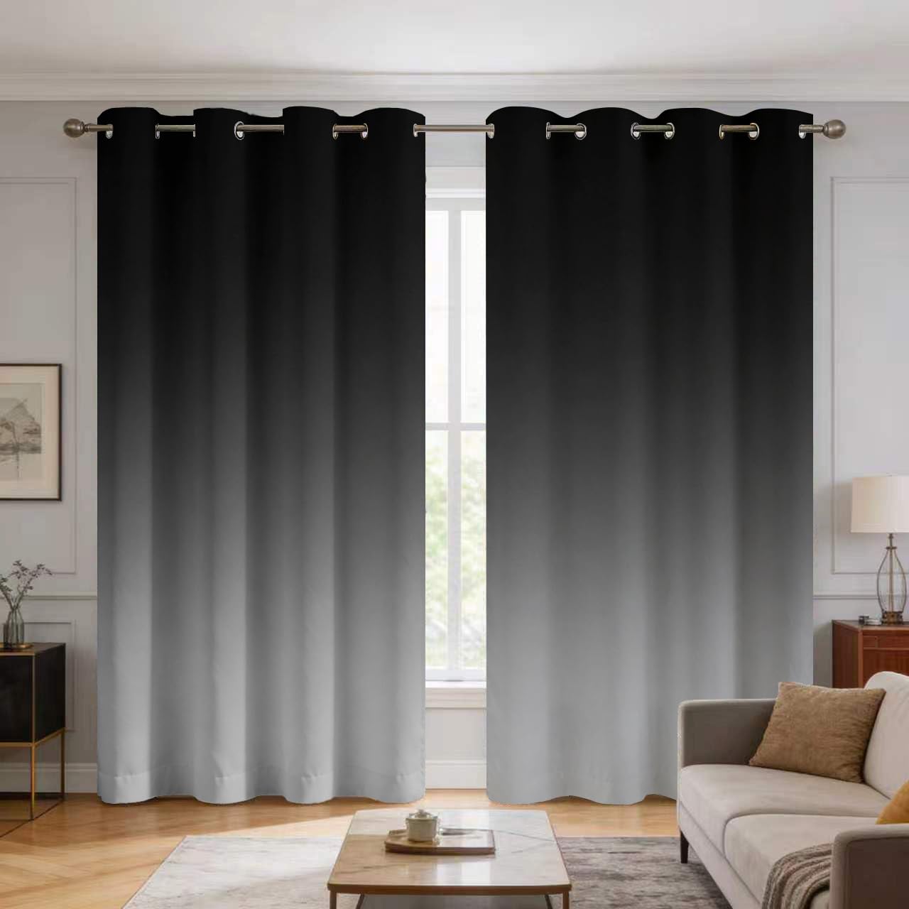 Black Ombre Curtains 52 X 84 Decor 2 Panels