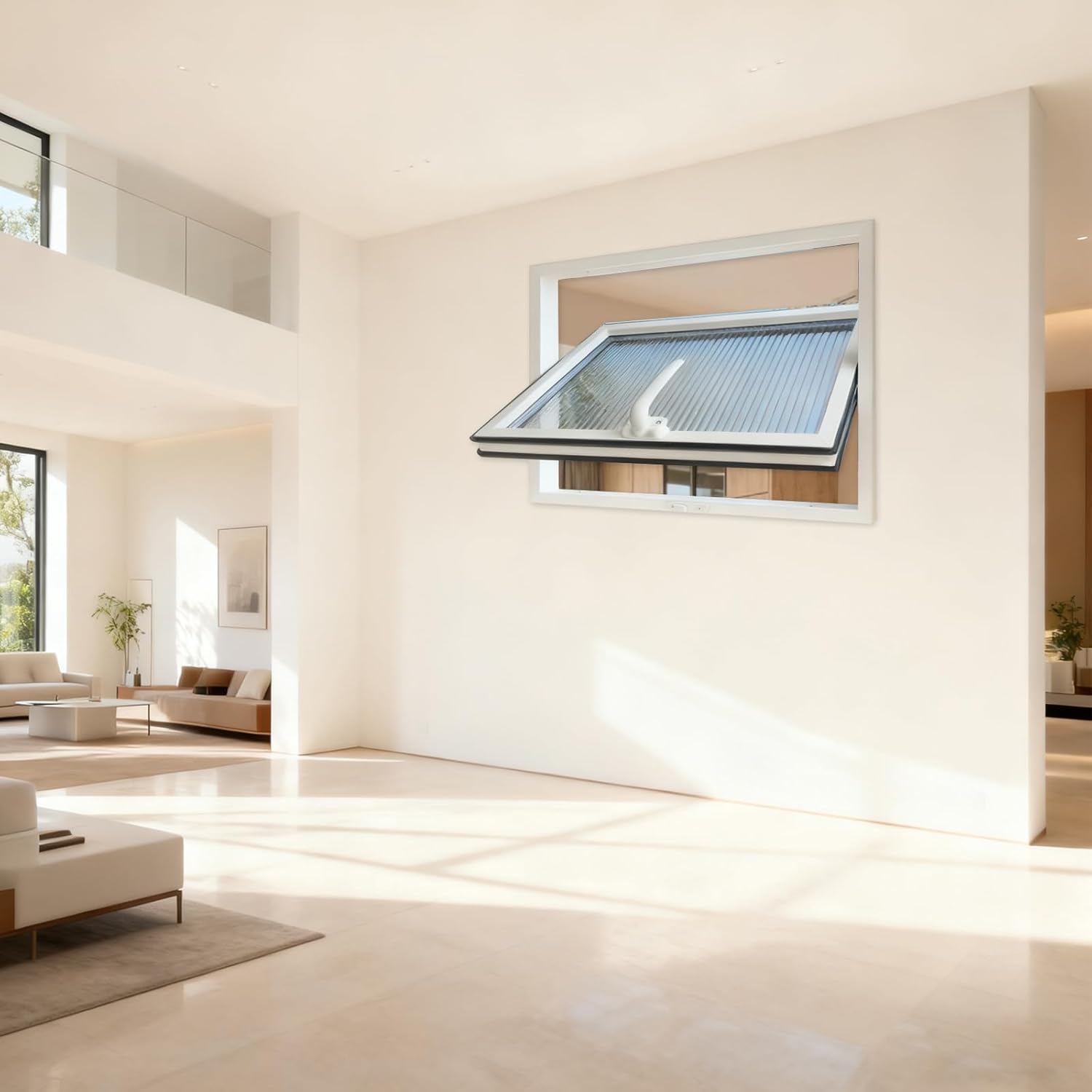 24“×18” Shed Windows with White Frame, 360° Rotatable Flush Mount Sliding Window, Metal Tempered Glass Window with Handles, Replacement Windows for Bathroom Kitchen, House, Basement (White, 24“×18”)