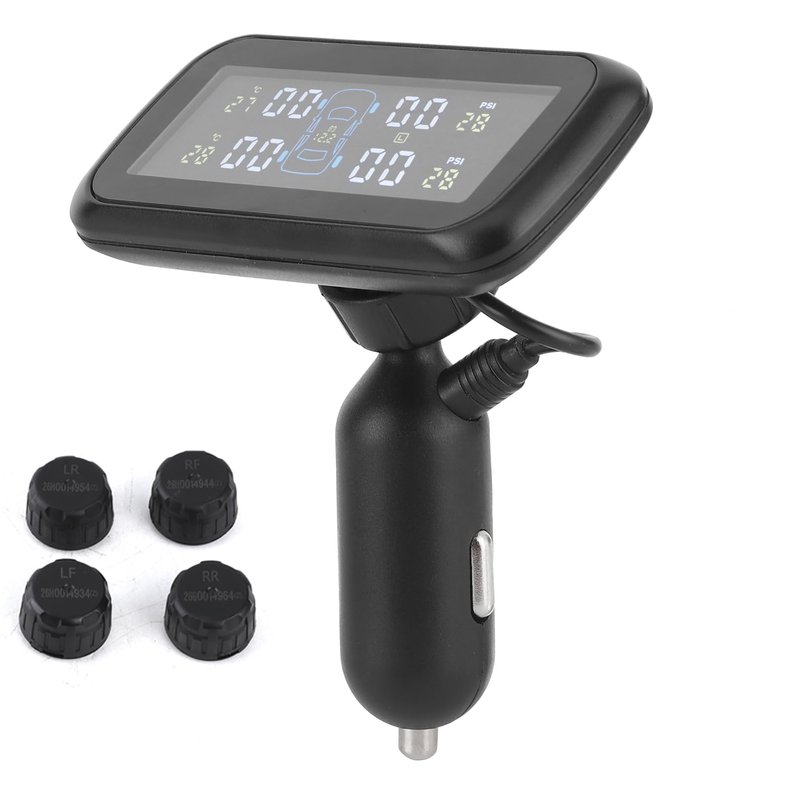 Système de surveillance la pression des pneus, jauge de pression des pneus numérique sans fil, affichage LCD, alarme fuite de pneus avec 4 capteurs, pour voitures, camping-cars et camions