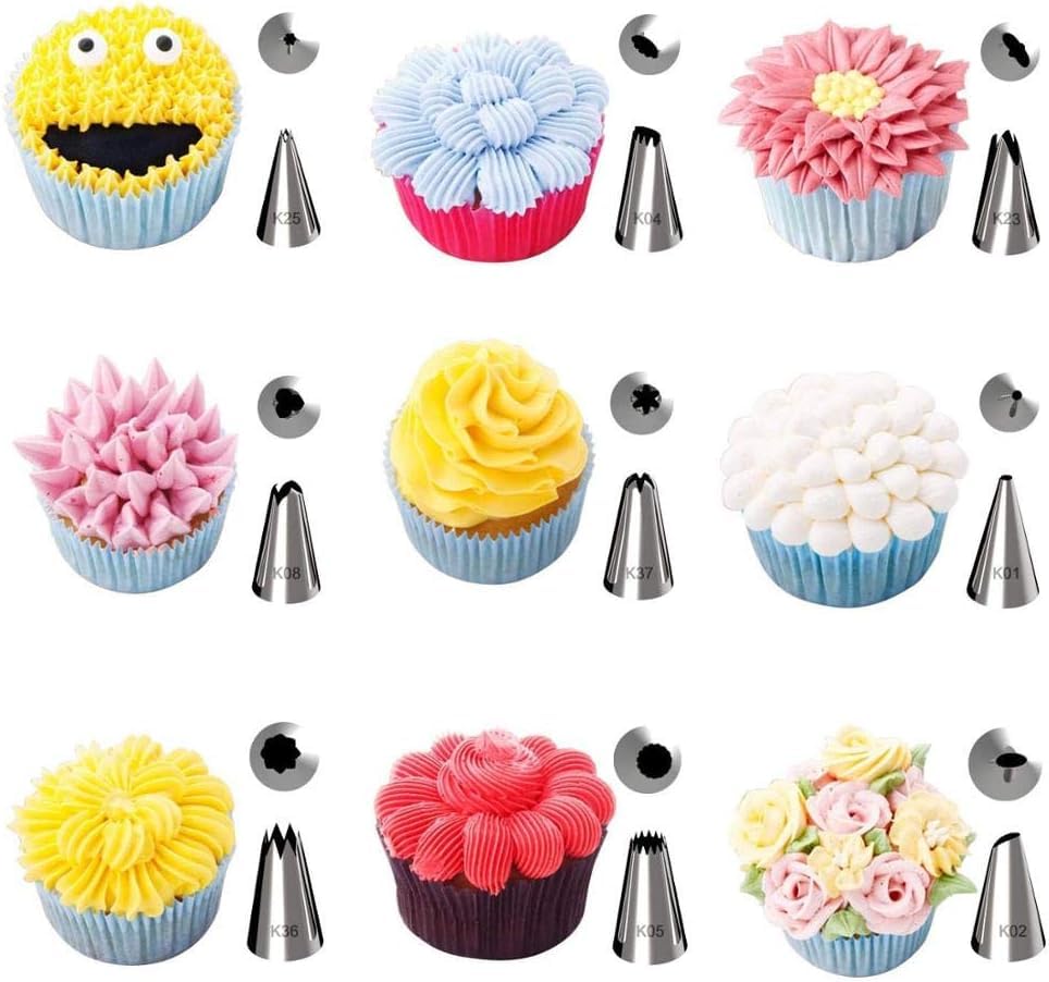 BKEKM Boquilla de repostería, 42 Uds., Kits de decoración de Pasteles, 36 boquillas para Manga pastelera, 2 Bolsas para Manga pastelera, Juego de Puntas de tubería Reutilizables de Acero Inoxidable