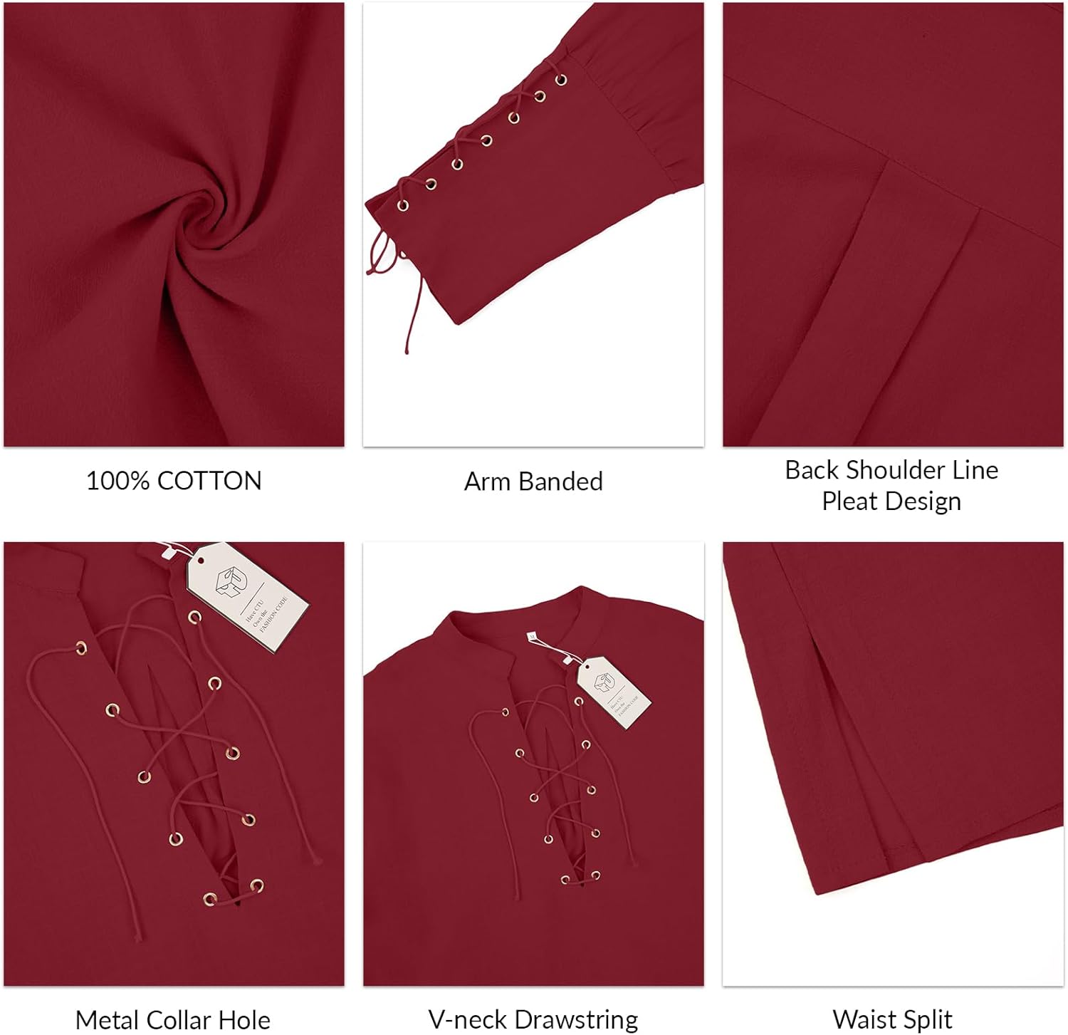 Men's Cotton Linen Shirt Drawstring Arm Banded Tops Medieval Viking Pirate Renaissance Halloween Costume - Image 5