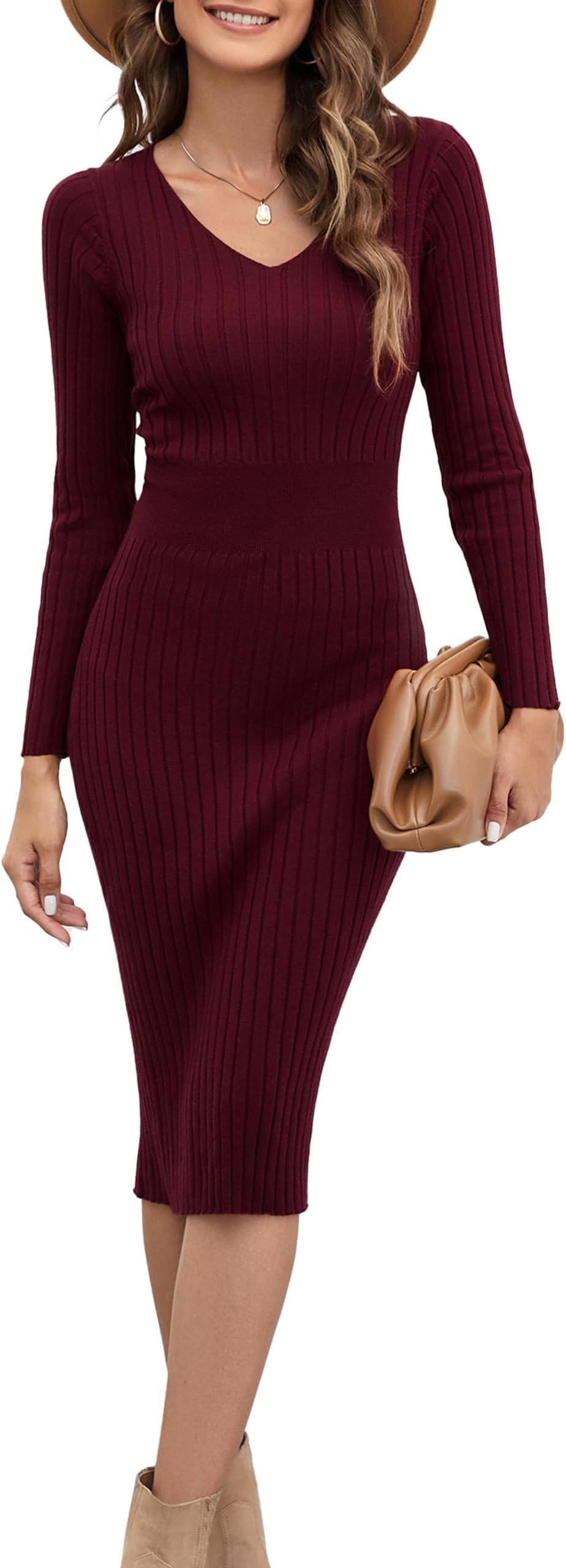 Blooming JellyWomens Black Jumper Dress Long Sleeve Midi Dress V Neck Sweaters Bodycon Knitted Jumpers