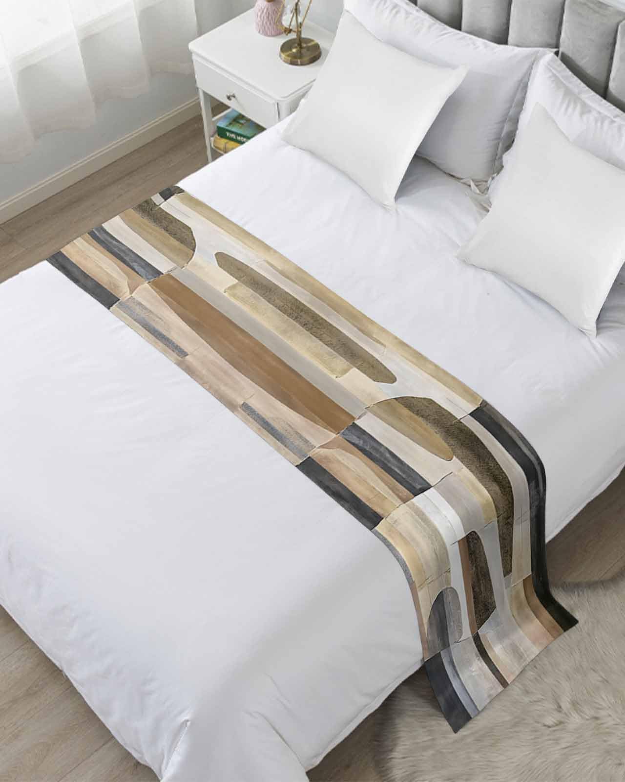 DecorLovee Abstract Black Brown Bed Runners for Twin Size Bed, Decorative Bed Throws for Foot of Bed, Vintage Geometric Art Bed Runner Sofa Throw Bedding Scarf Protector Slipcover for Bedroom/Hotel