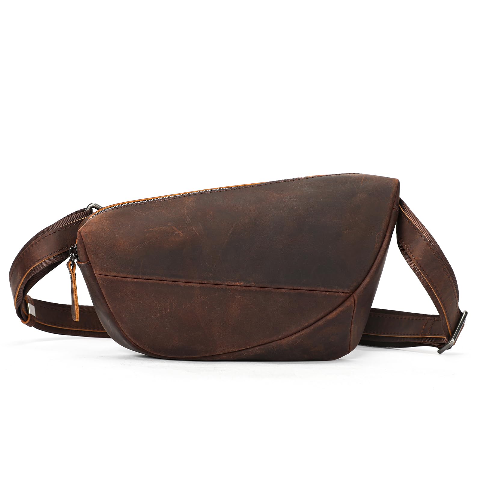 NIUCUNZH Genuine Leather Mens Sling Bag for Women Vintage Crossbody Bags for Hiking Travelling Chest Pack Belt Waist