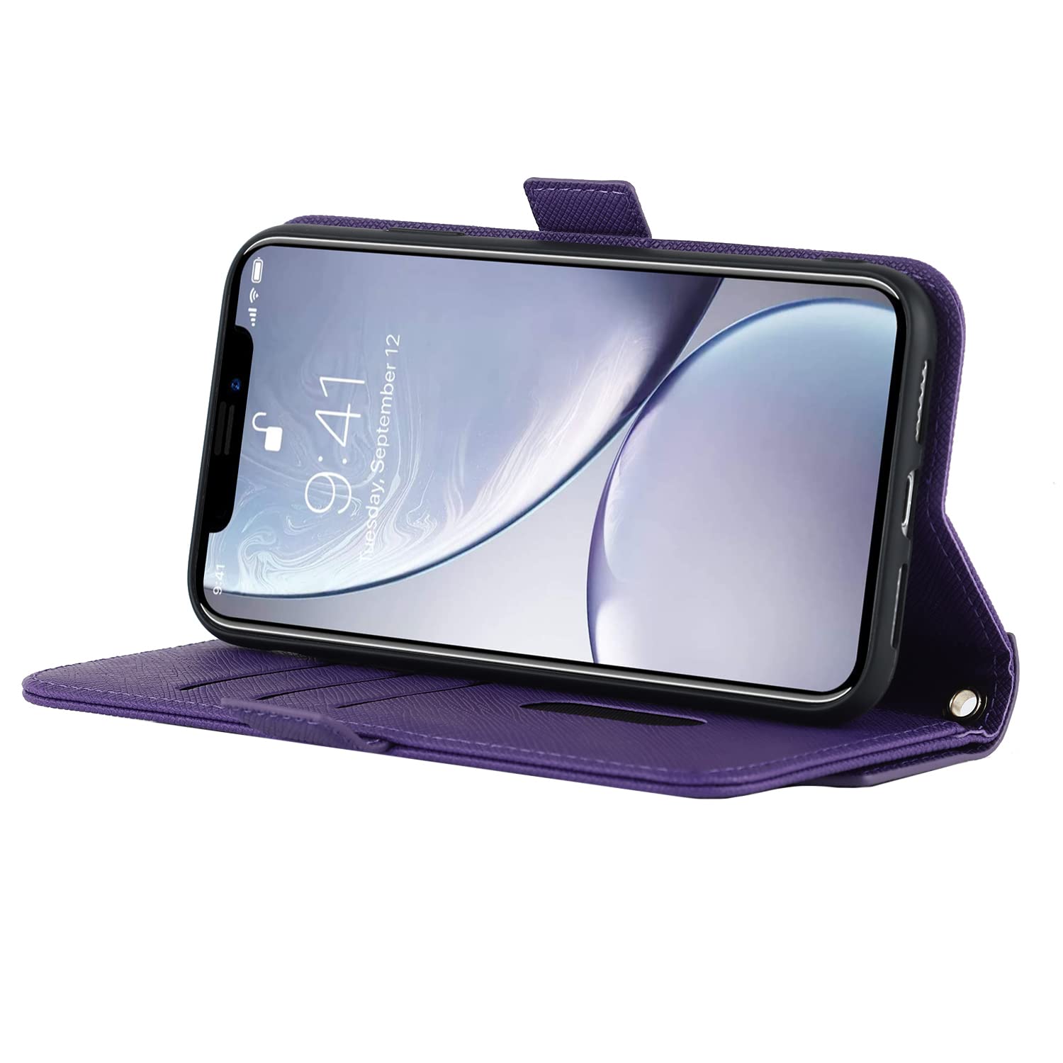 Cavor Cover Flip Per IPhone XR - Custodia Portafoglio In Pelle Con 4 Slot Porta Carte, Tasca Con Cerniera E Anello Supporto 360° - Oro Rosa