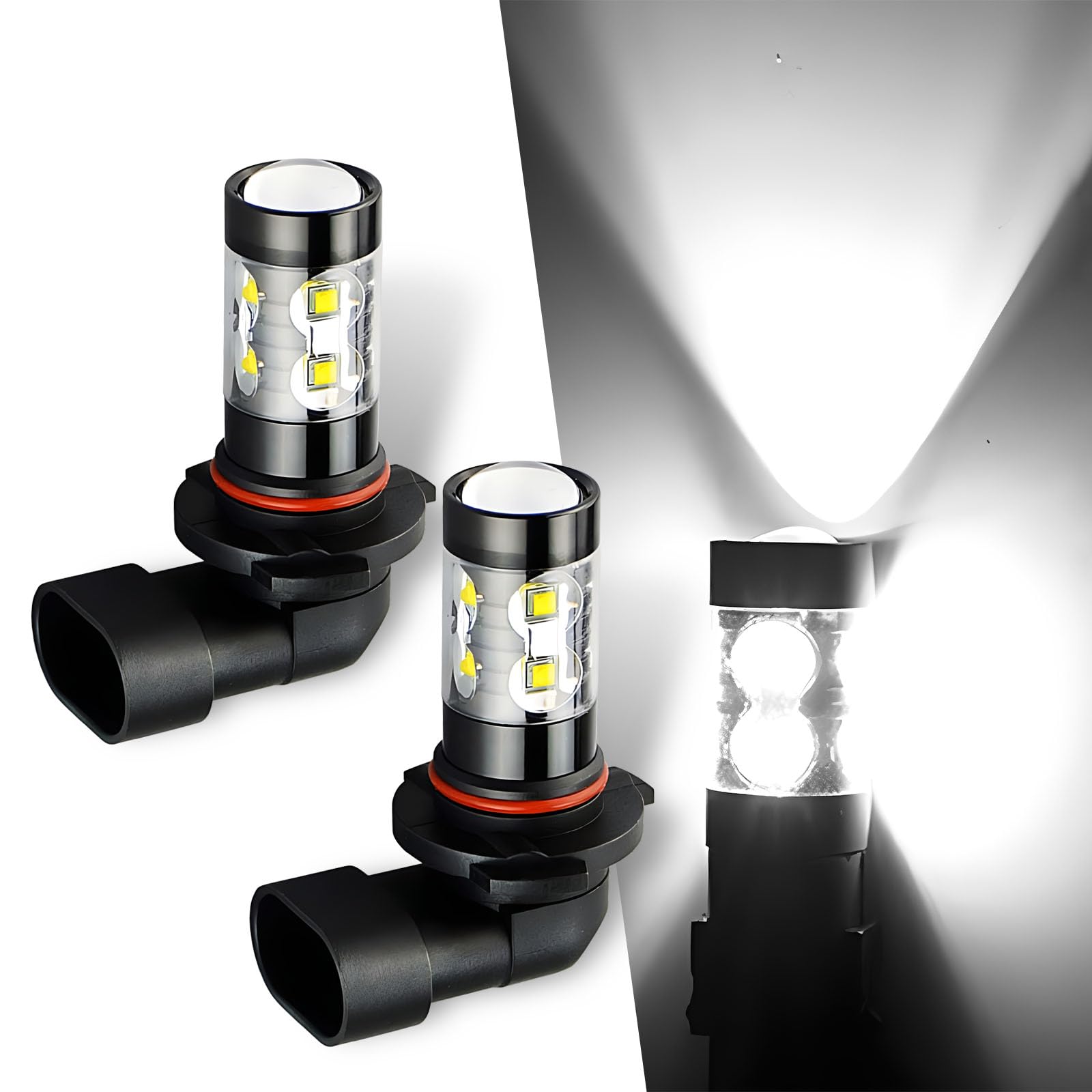 2 PCS 9005 Car LED Fog Light, 9145 10SMD 50W High Power Low Power Consumption Alloy Shell CREE Chip 700LM Replacement Bulb, 360° No Dead Angle Lighting Plug-in Accessory, for Cars (White)