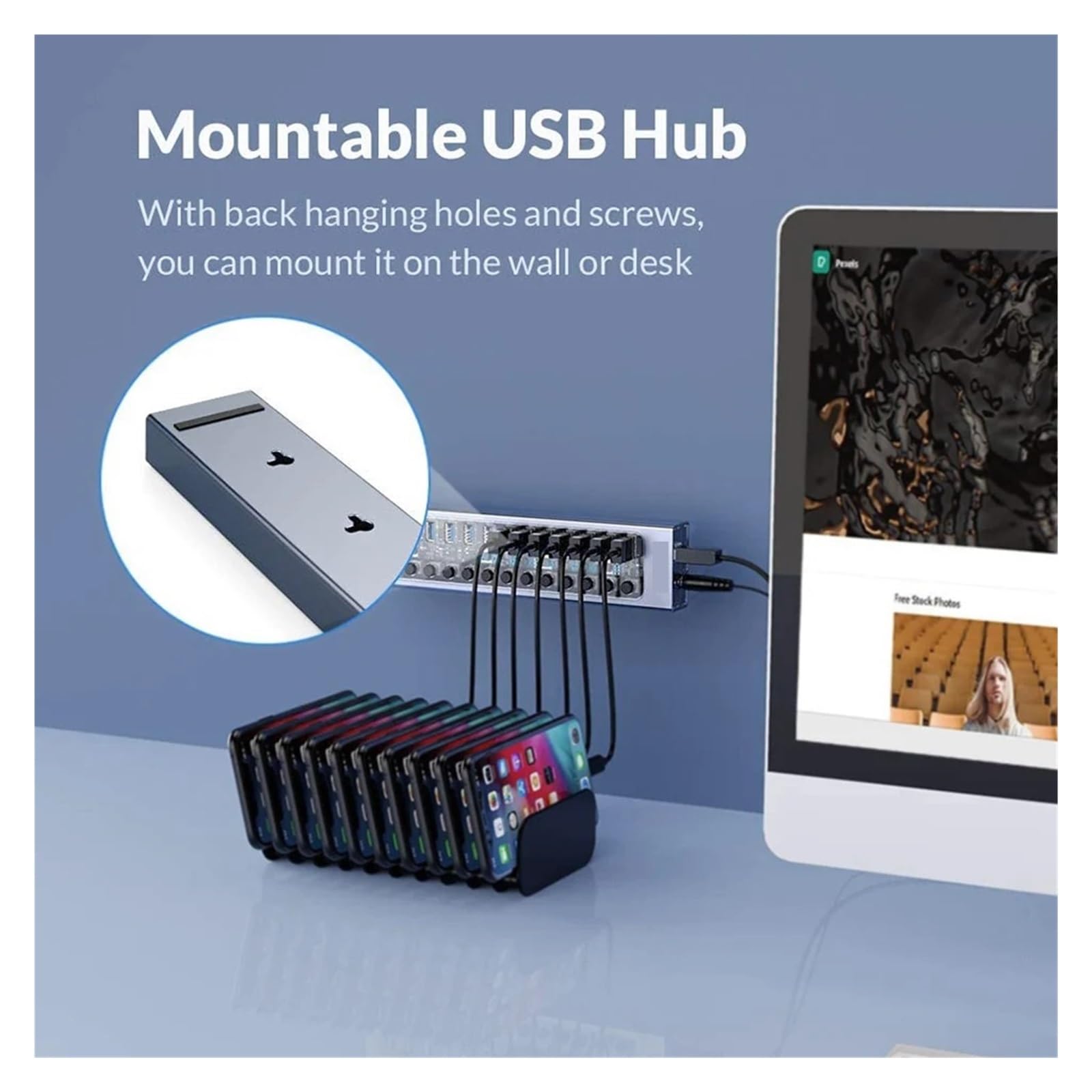 Industriale 7/10/13/16 Porte USB 3.0 Hub Espansione Multipla Splitter For Prese On/Off Interruttore A Chiave Dock Caricatore Adattatore Di Alimentazione Capacità Di Ricarica Rapida(16 USB)