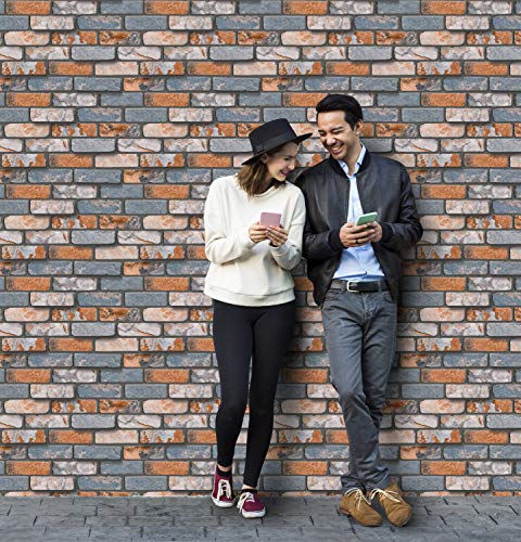 Image of DWELLSINDIA Vintage Bricks Self Adhesive Peel and Stick PVC Wallpaper Waterproof, Scratch Resistant, Laminated (41CM X 244CM, Grey & Rust, Matt)