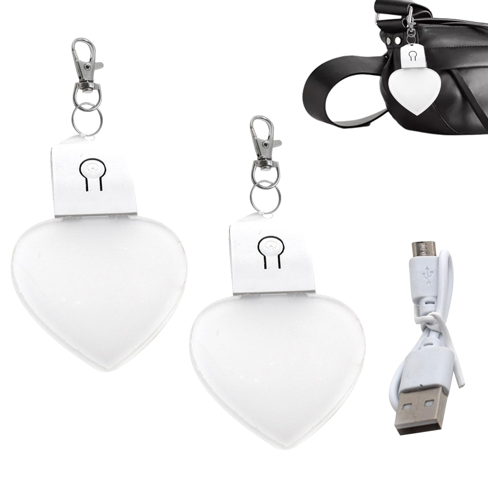 Bag Light for Handbag, 2Pieces LED Heart Shaped Purse Light, 7 Color Handbag Sensing Lights, Star Shape Hanging Night Lights, Rechargeable Mini Touch Purse, Backpack Glow Lamp for Women Ladies Girls