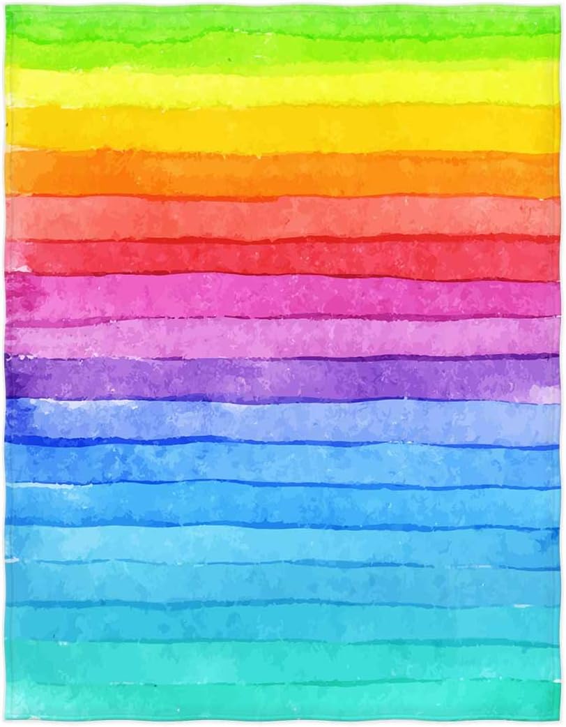QH 58 x 80 Inch Painted Rainbow Pattern Super Soft Throw Blanket for Bed Couch Sofa Lightweight Travelling Camping Throw Size for Kids Adults All Season