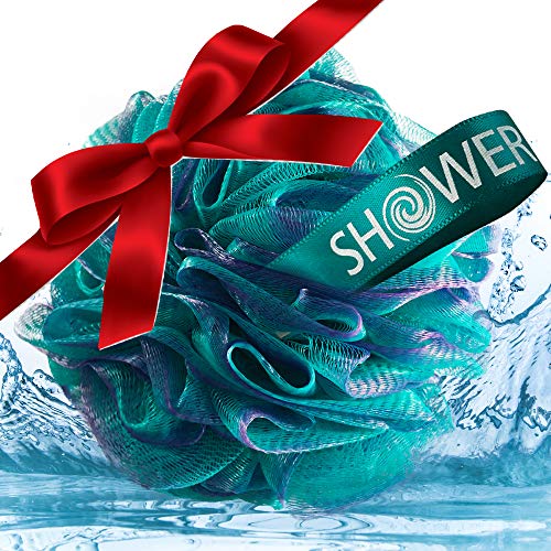 2-Side-Loofah-Back-Scrubber & Bath-Sponges By-Shower-Bouquet: 1-Long-Handle-Back-Brush Plus 2-Extra-Large 75G Soft Mesh Poufs, Men & Women - Exfoliate With Full Pure Cleanse In Bathing Accessories #TOP3