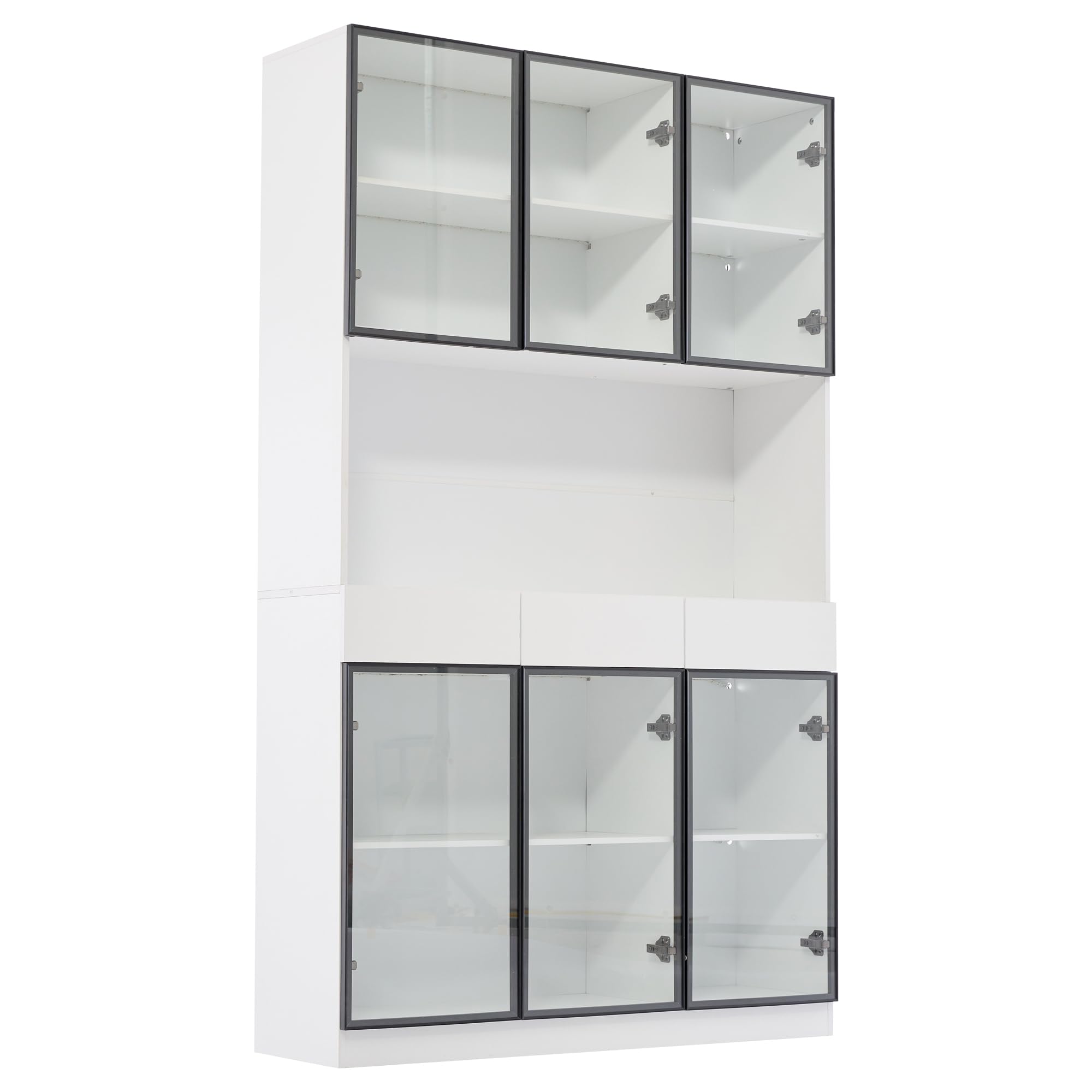 Kebnor Anta in vetro, altezza 200 cm, vetrina bianca con luci a LED, libreria multiuso per collezioni, camera da letto, soggiorno, ufficio, telaio porta bianco-nero