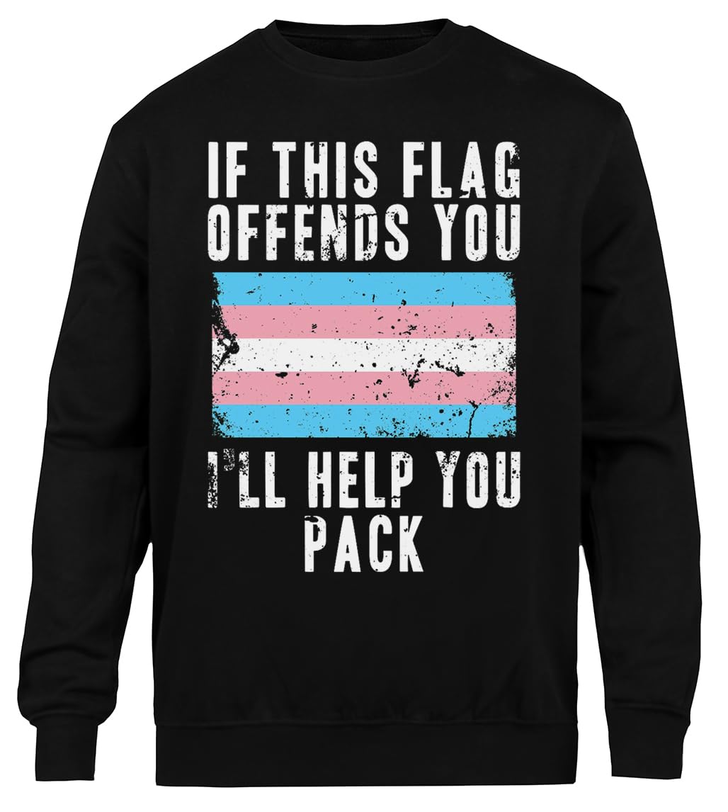 Si Esta Bandera Te Ofende, Te Ayudaré A Empacar Bandera Trans Sudadera Negra Unisex Sudadera Ecológica Unisex Black Sweatshirt Eco-Friendly Crewneck
