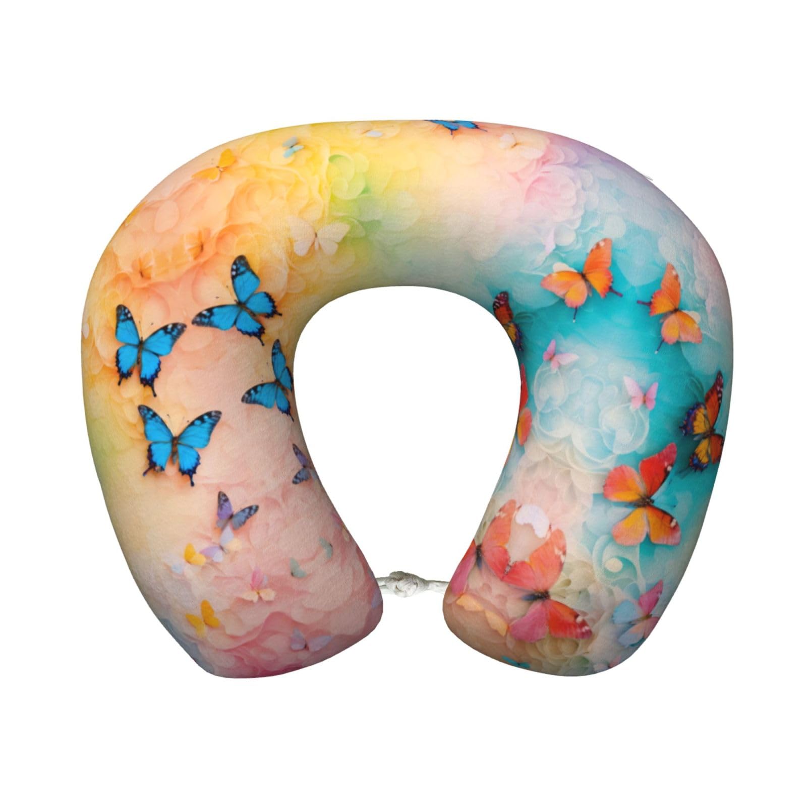 peiyeety Butterfly Print Custom U-Shaped Pillow,Memory Foam Cervical Neck Travel Pillow,for Home,Camping,Travelling