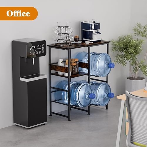 Miniatura 2 de Soporte para jarra de agua de 5 galones, estante resistente para botellas de agua con estantes de madera, soporte dispensador de jarra de agua para