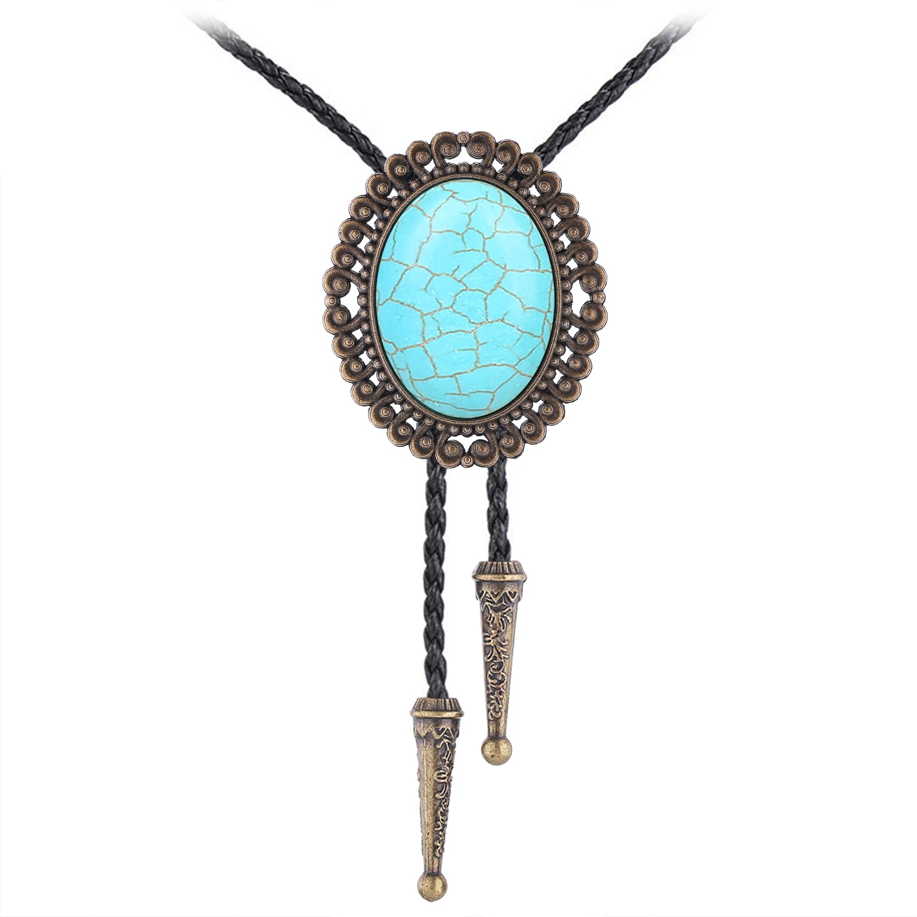 Jeilwiy Bolo Tie for Men Real Stone Westwern Cowboy Ties Silver Bolos Women Leather Necktie Gift for Birthday Christmas