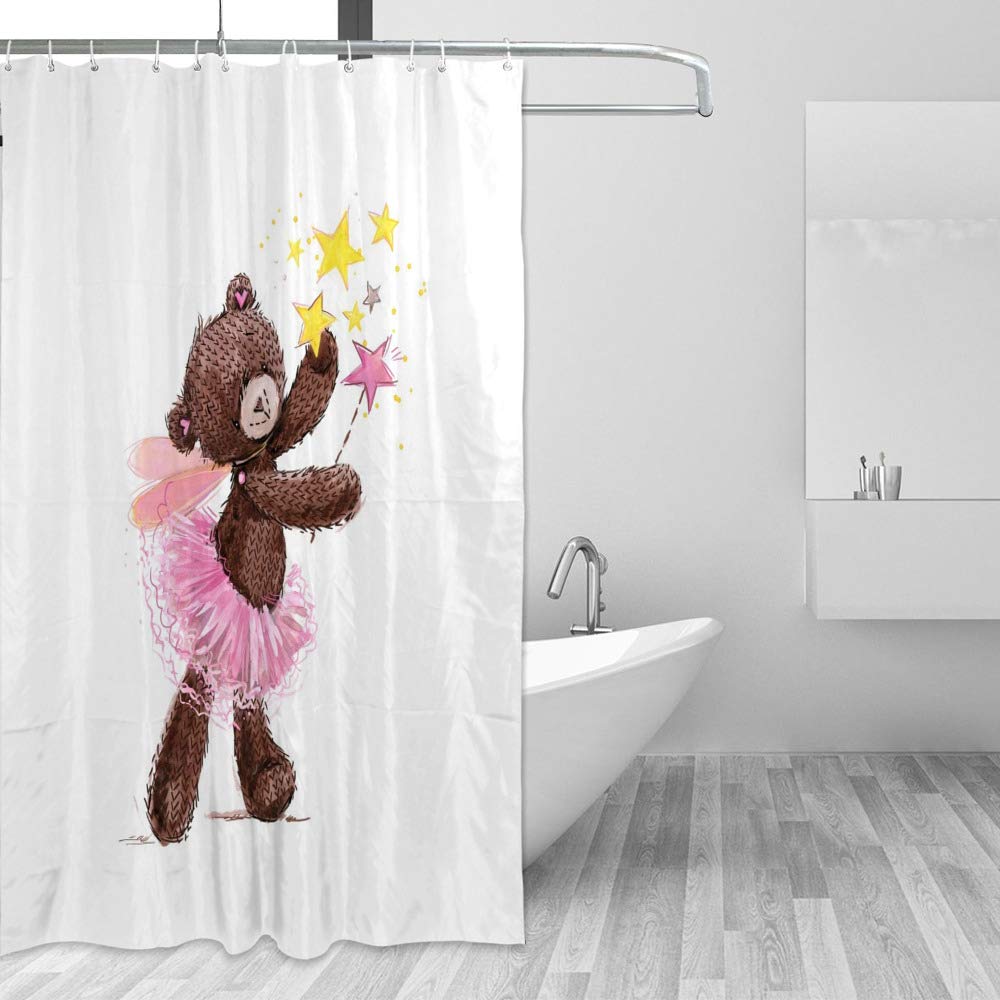 Rideau de douche imperméable tissu polyester épais lavable motif ours en peluche aquarelle