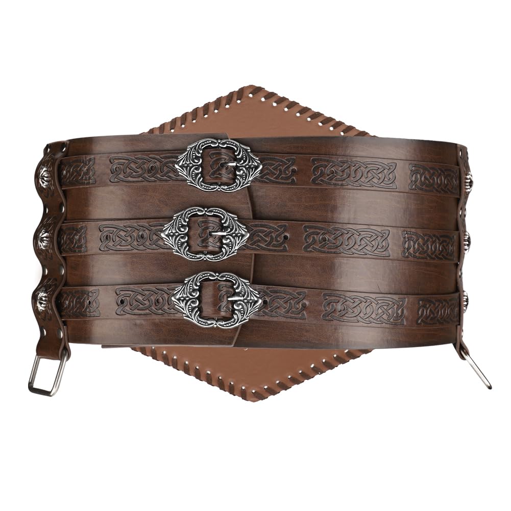 ITODA Medieval Viking Armor Belt Faux Leather Faux Leather Knight Belts Role-playing Knight Belts Men Medieval Cosplay Belt for Adult Halloween Fancy Cosplay Costume Props - Image 4