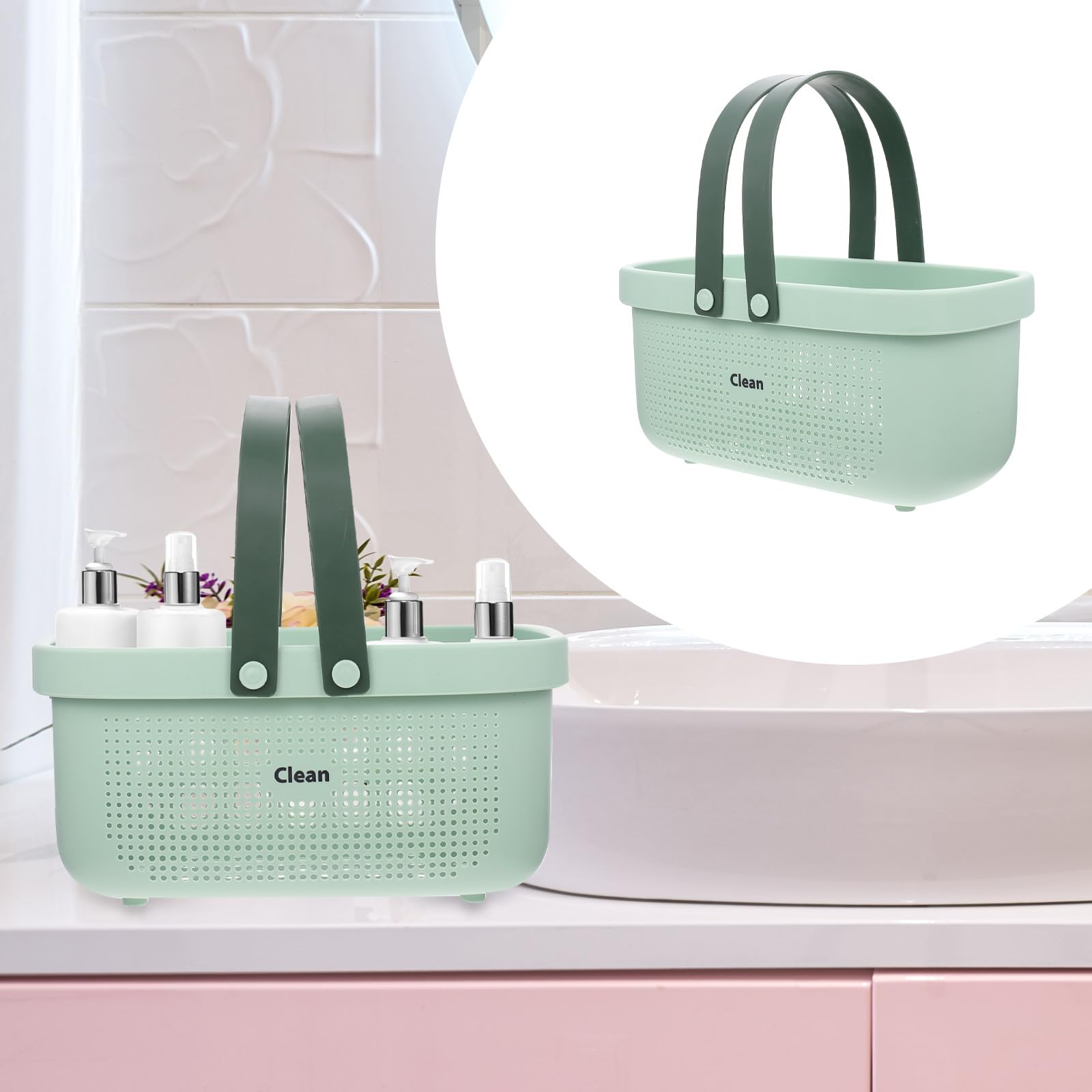 Cestino da Bagno Portatile Grande Capacità Manici in Silicone Design Scavato Organizer per Doccia e Cosmetici