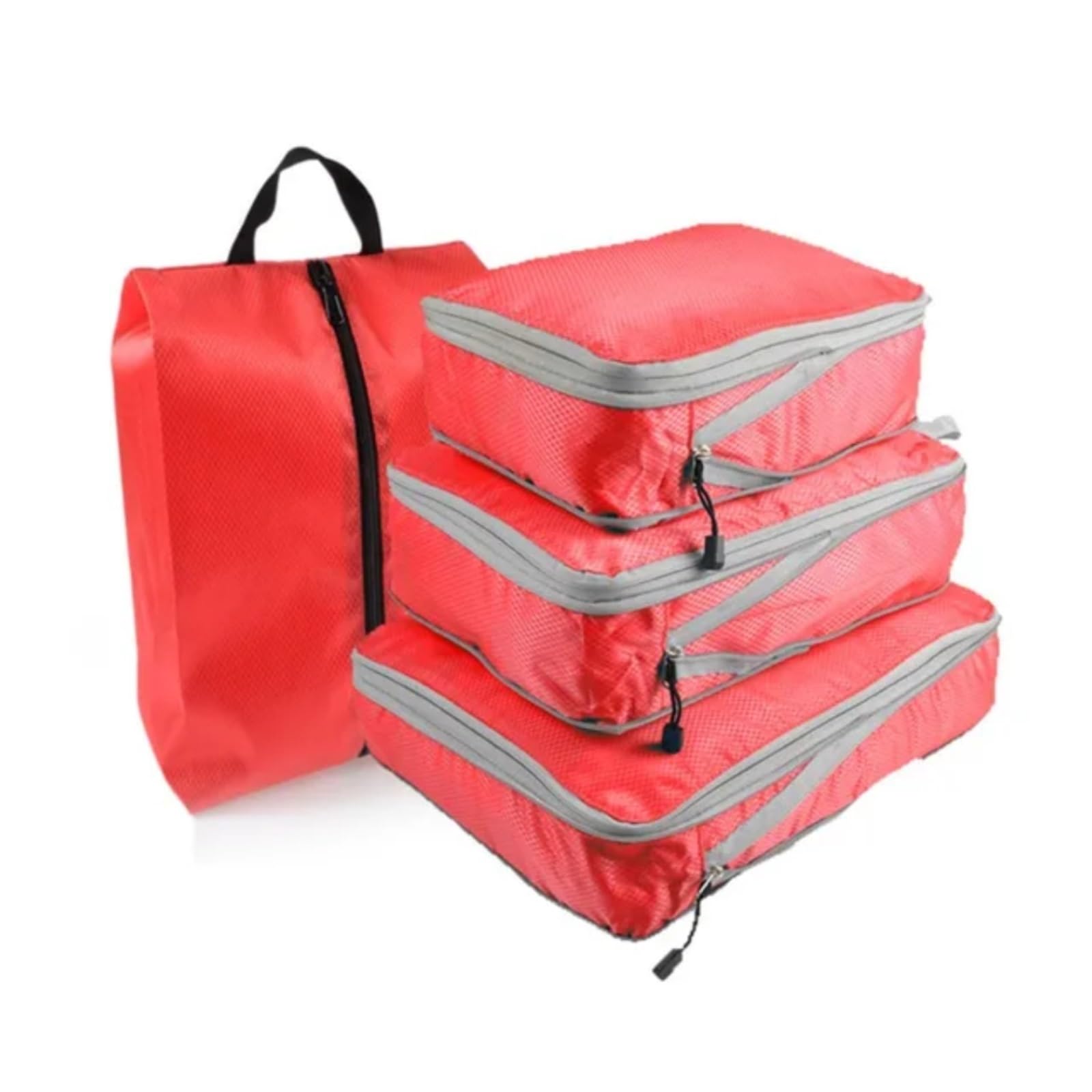 Lot de 4 cubes de rangement compressibles pliables et étanches en nylon avec organiseur de bagages à main (rouge)