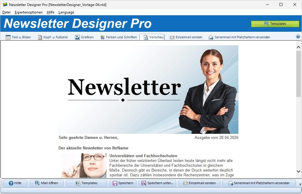 NewsletterDesigner Professional - Software für professionelle Newsletter, Outlook 365, Windows Mail, EML-Format