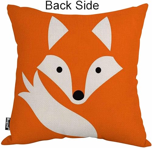 Miniatura 2 de Mugod Funda de almohada con diseño de zorro, linda cara de zorro, cola peluda, bohemia, naranja, blanco y negro, decorativas, de algodón y lino,