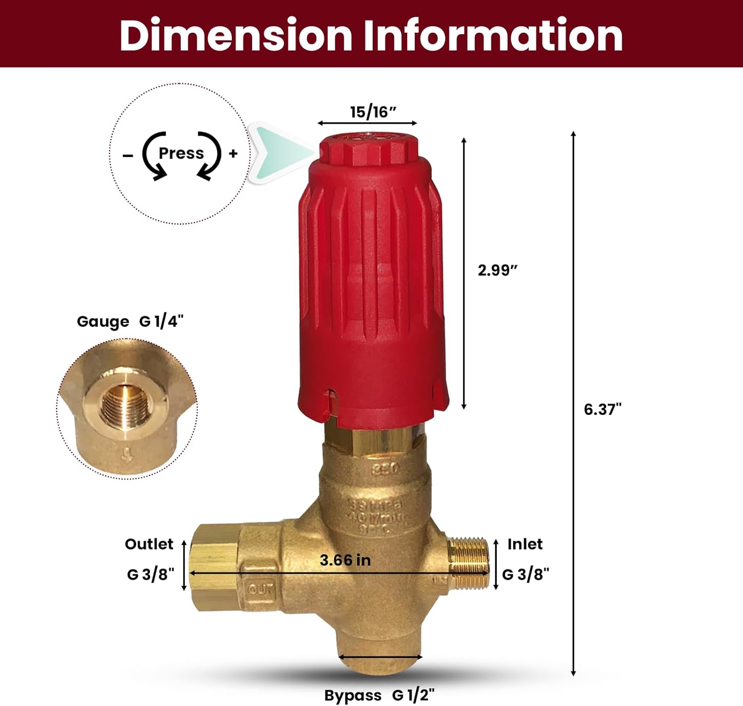 Dimension information for YJMKOI 350 Unloader Valve