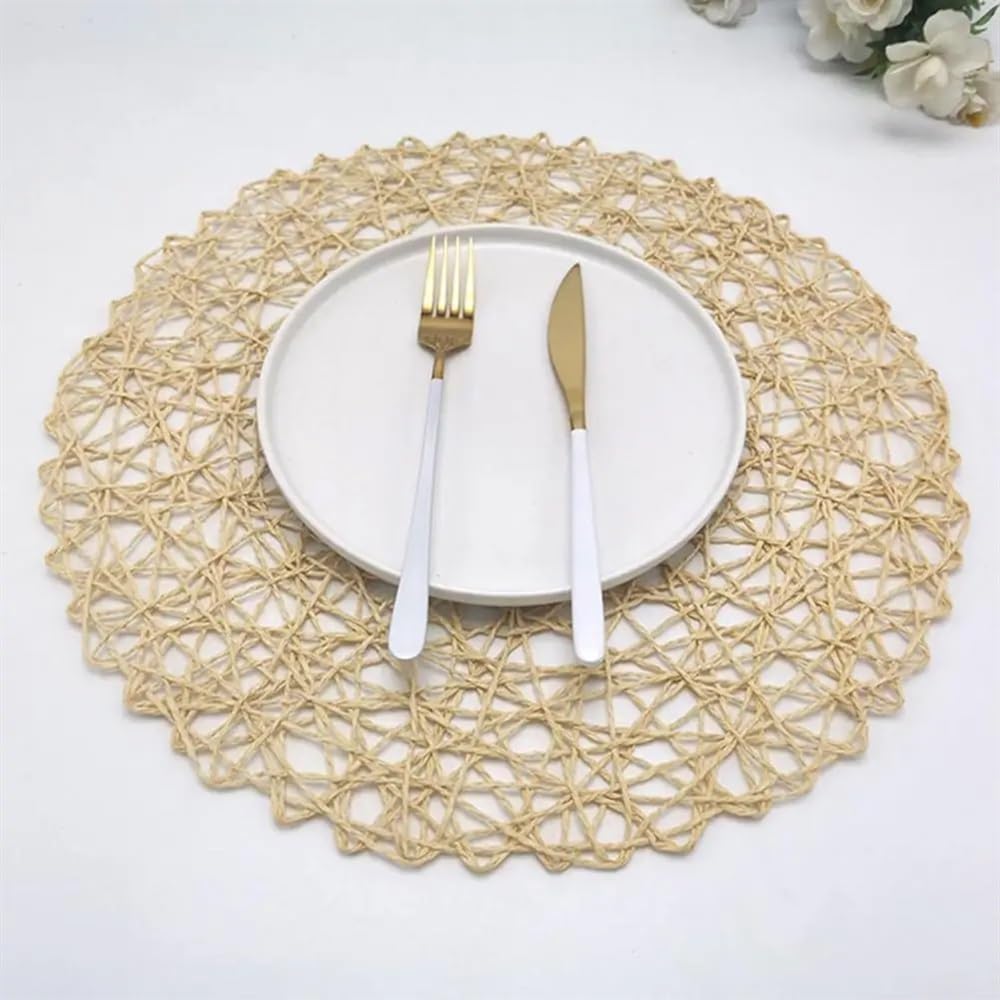6 tappetini rotondi in corda di carta intrecciata a mano, decorazione per la tavola della casa, tovagliette, tovagliette, tappetini (beige)