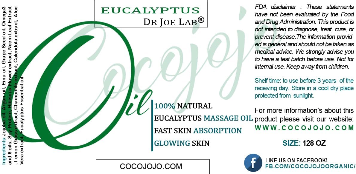 Eucalyptus Massage Oils for Deep Tissue Relaxation - 128 OZ - Bulk - Premium Grade Oil Blend Perfect for Aromatherapy, Skin Care, Face, Body, Hair, Nails Moisturizing Wholesale Mixture