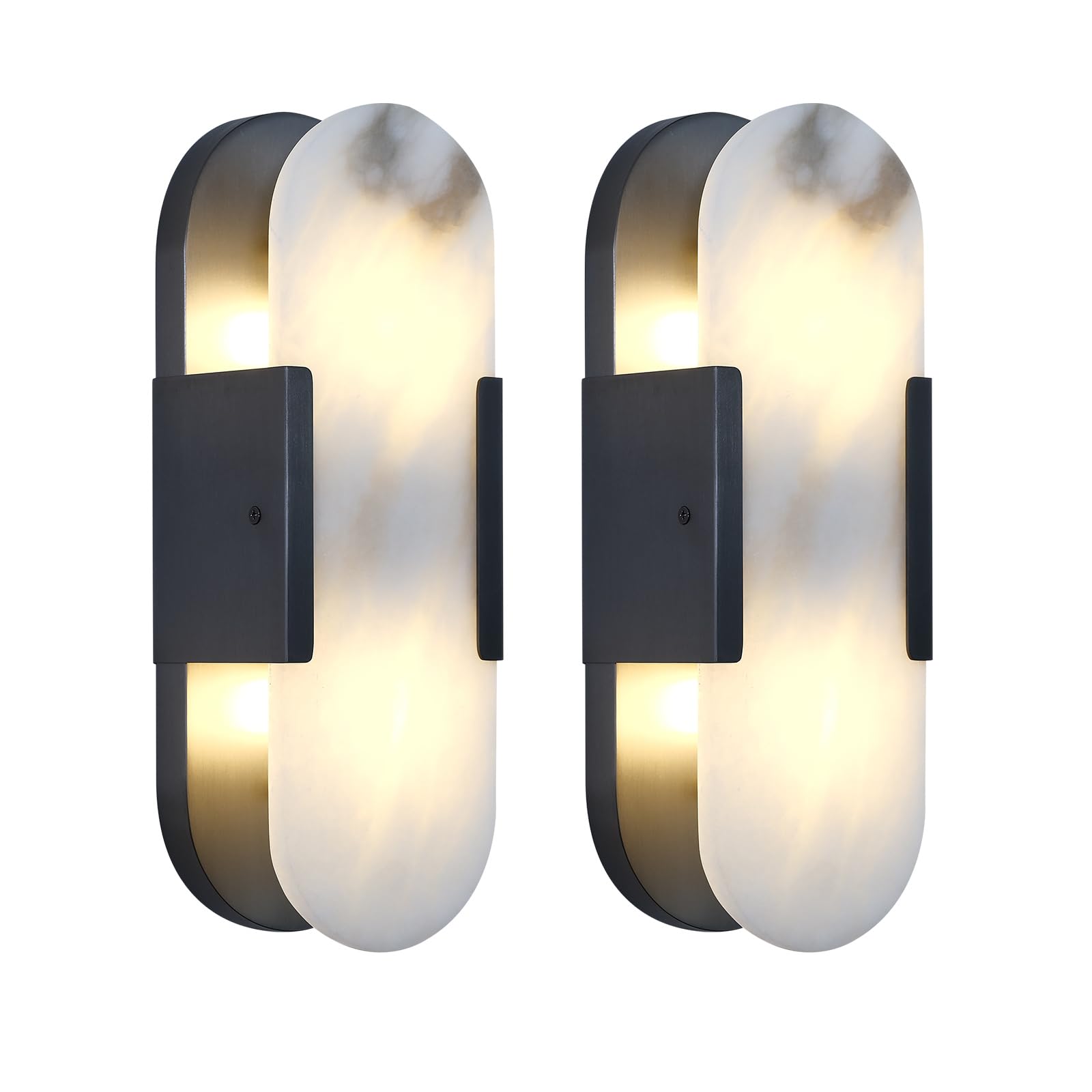 Sucelating 13.8inch Nature Alabaster Sconces Set of 2,Indoor Marble Sconce Bathroom Vanity Light Fixtures Bronze Wall Mount Lighting for Hallway Bathroom Living Room Bedroom
