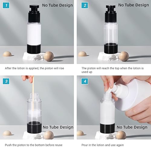 Miniatura 3 de Botella dispensadora de loción sin aire, botella dispensadora de viaje recargable para crema y loción (negro, 1 oz)