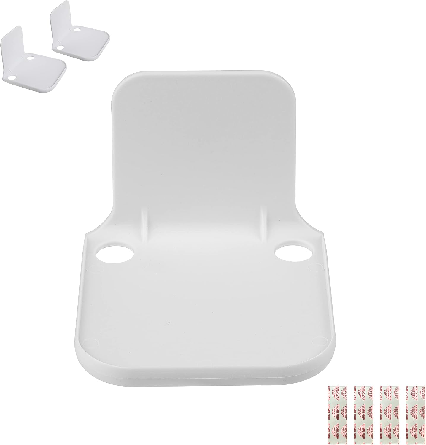 eLhook Made in USA White Stick-On Removable Adhesive Floating Wall Shelf with Cable Management for Small Electronics | Durable Textured ABS Injection Molded Plastic with Lipped Edges | Set of 2