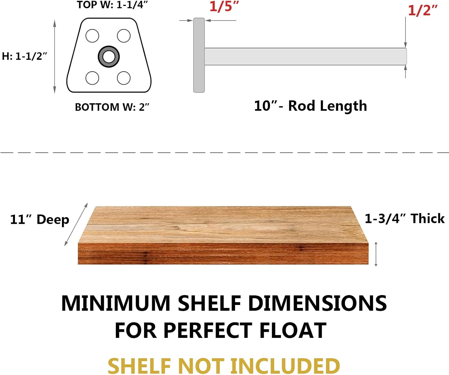 8-Pack 10 Inch Hidden Floating Shelf Bracket, Heavy Duty Blind Shelf Support Hardware | Invisible Wall Brackets for Kitchen, Fireplace Mantel Wood Shelves | Black Powder Coated Solid Steel