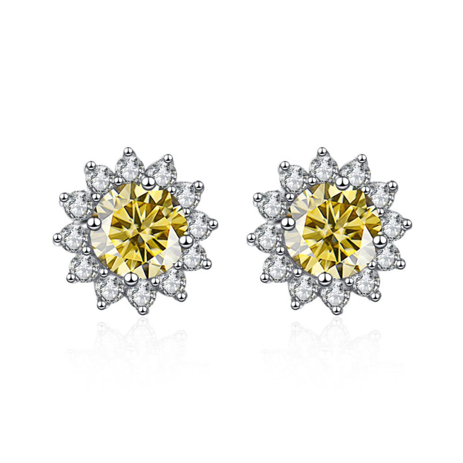 WZGWDC Rosa/blau/grüne Moissanit-Ohrstecker für Damen und Herren, 1 Karat D-Farbe, VVS1-Diamant-Ohrringe, S925-Sterlingsilber-Sonnenblumen-Ohrringe für Hochzeit, Geburtstag, Geschenk mit Zertifikat